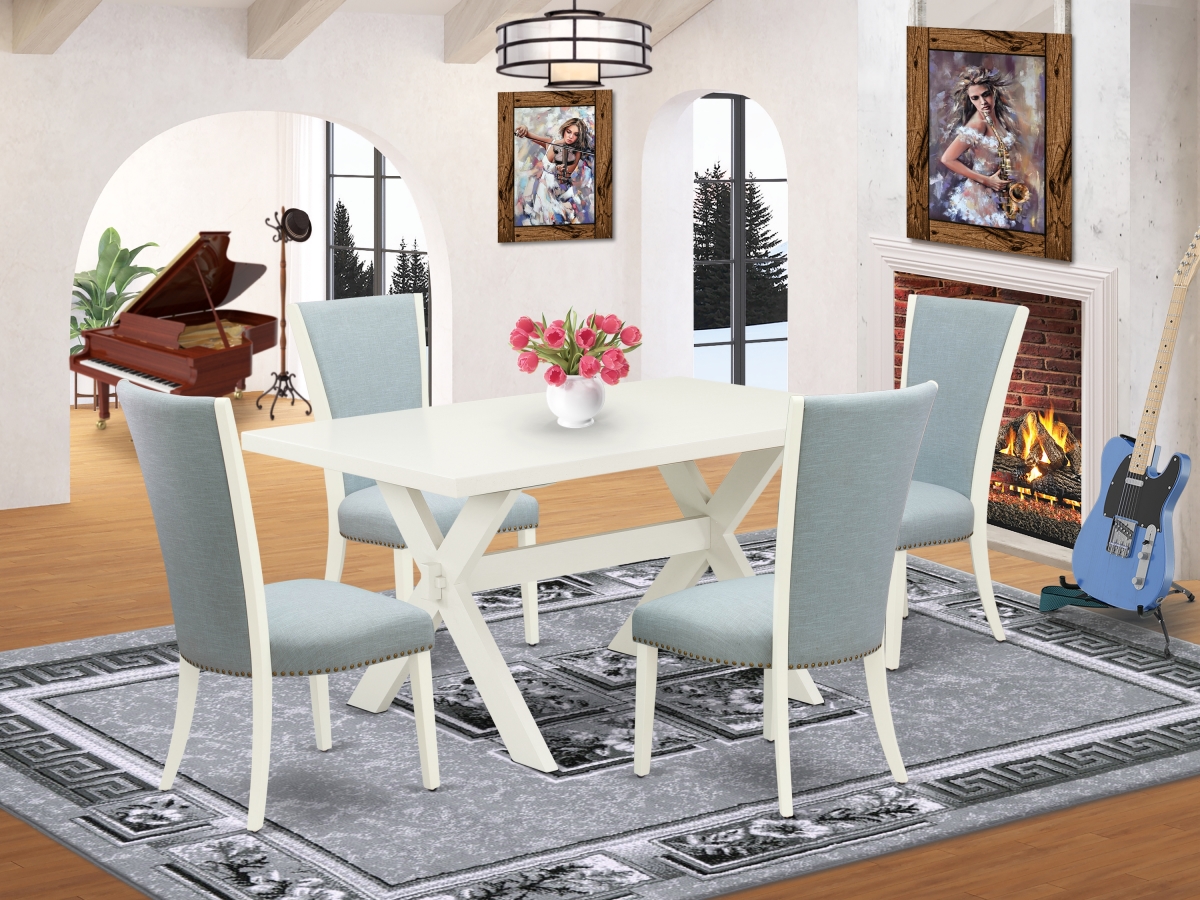 5 Piece X-Style Modern Dining Table Set - Linen White
