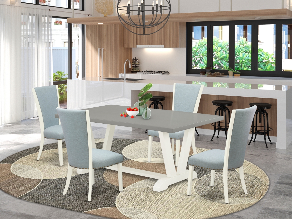 5 Piece V-Style Dining Room Set - Linen White