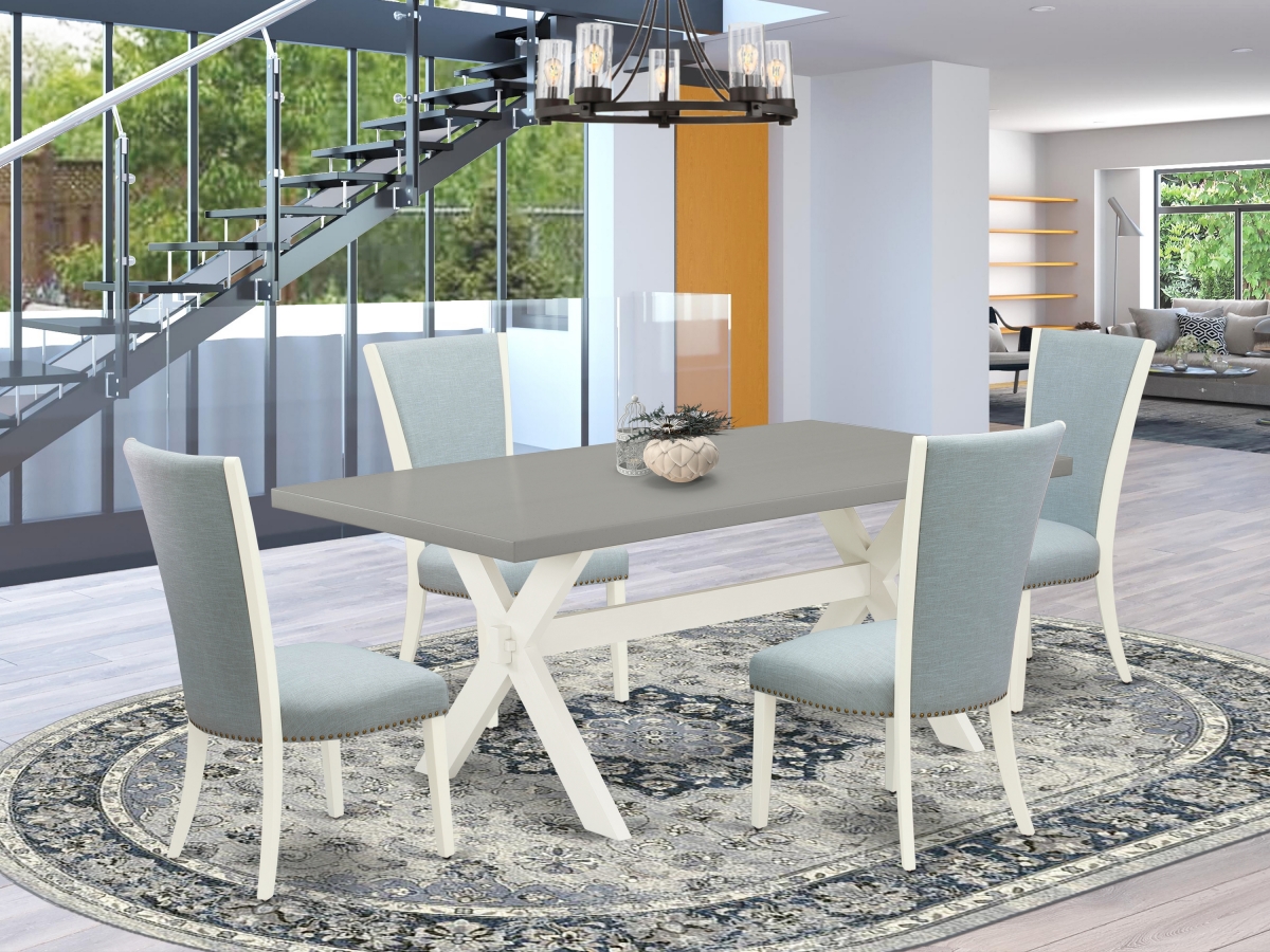 5 Piece X-Style Modern Dining Table Set - Linen White