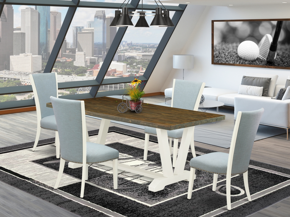 5 Piece V-Style Mid Century Dining Set - Linen White