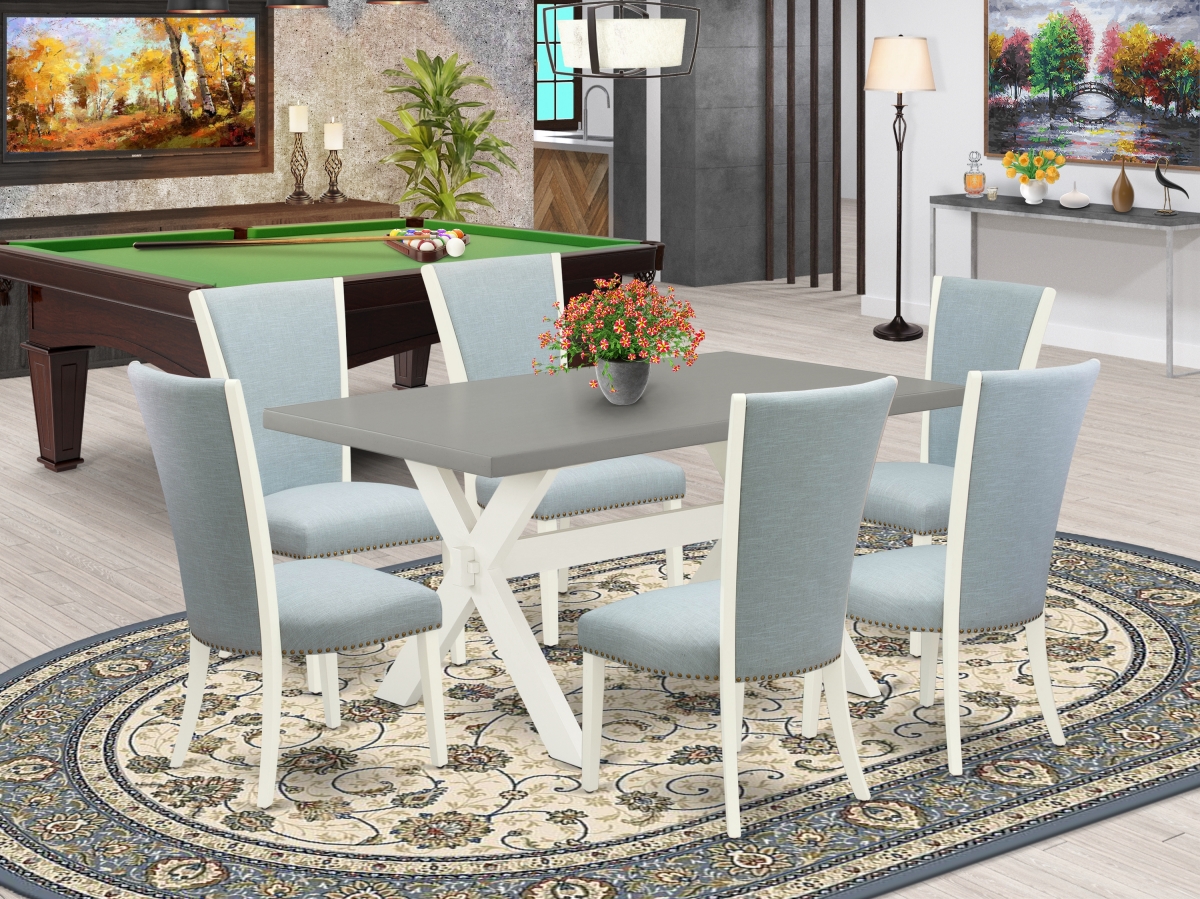 7 Piece X-Style Dining Room Table Set - Linen White