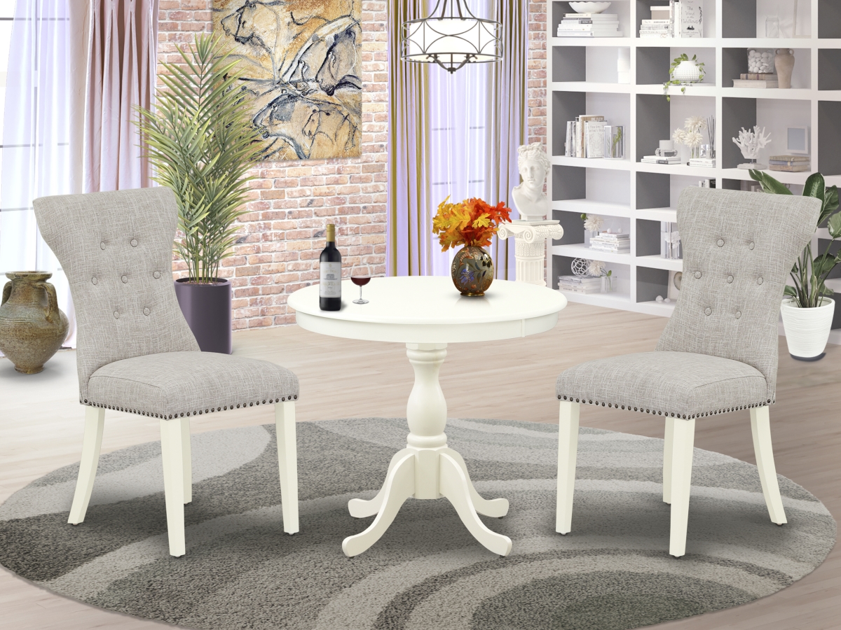 AMGA3-LWH-35 3 Piece Antique Wood Dining Table Set - Linen White