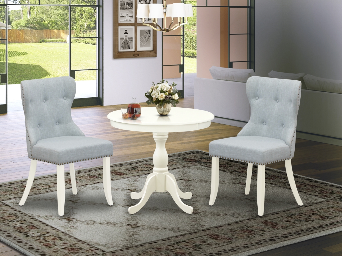 3 Piece Antique Dining Table Set - Linen White