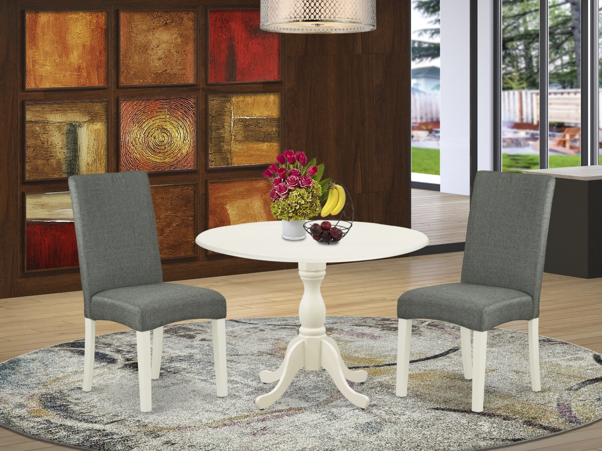 3 Piece Dublin Wood Dining Table Set - Linen White