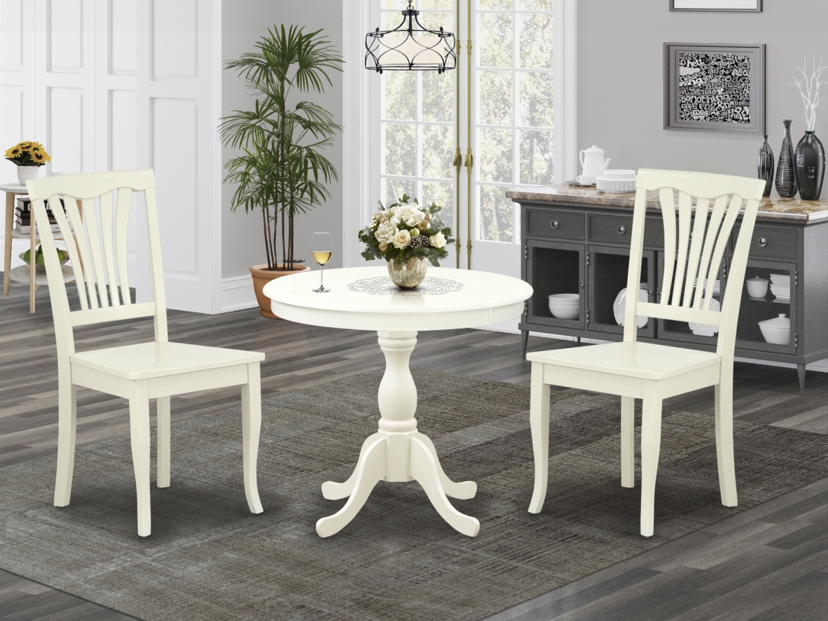 3 Piece Antique Dining Table Set - Linen White