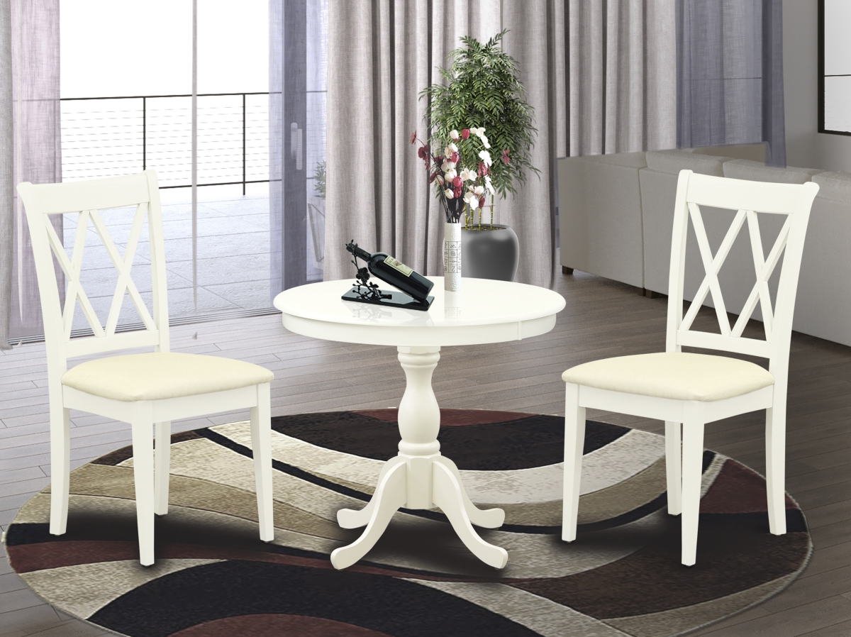 3 Piece Antique Dinning Room Table Set - Linen White