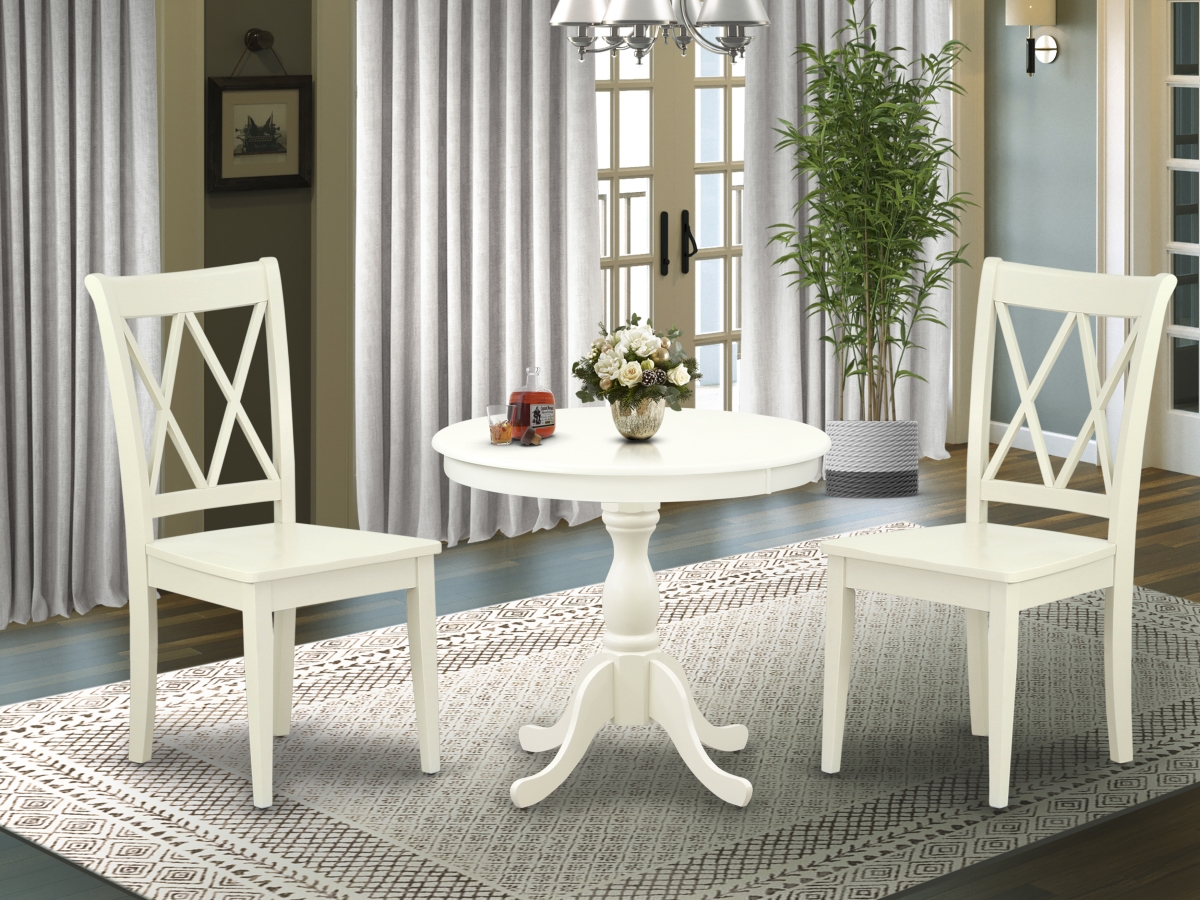 AMCL3-LWH-W 3 Piece Antique Dining Room Set - Linen White