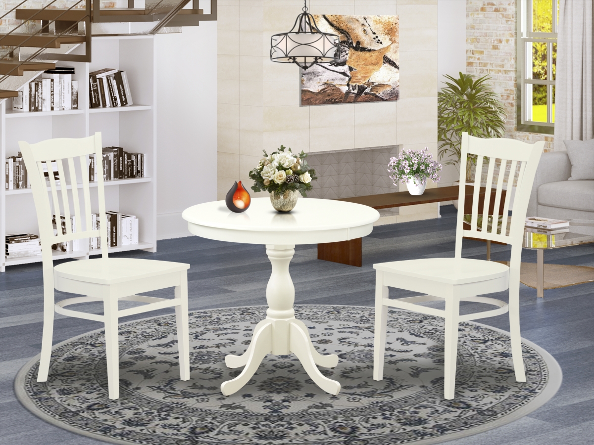 AMGR3-LWH-W 3 Piece Antique Wooden Dining Table Set - Linen White
