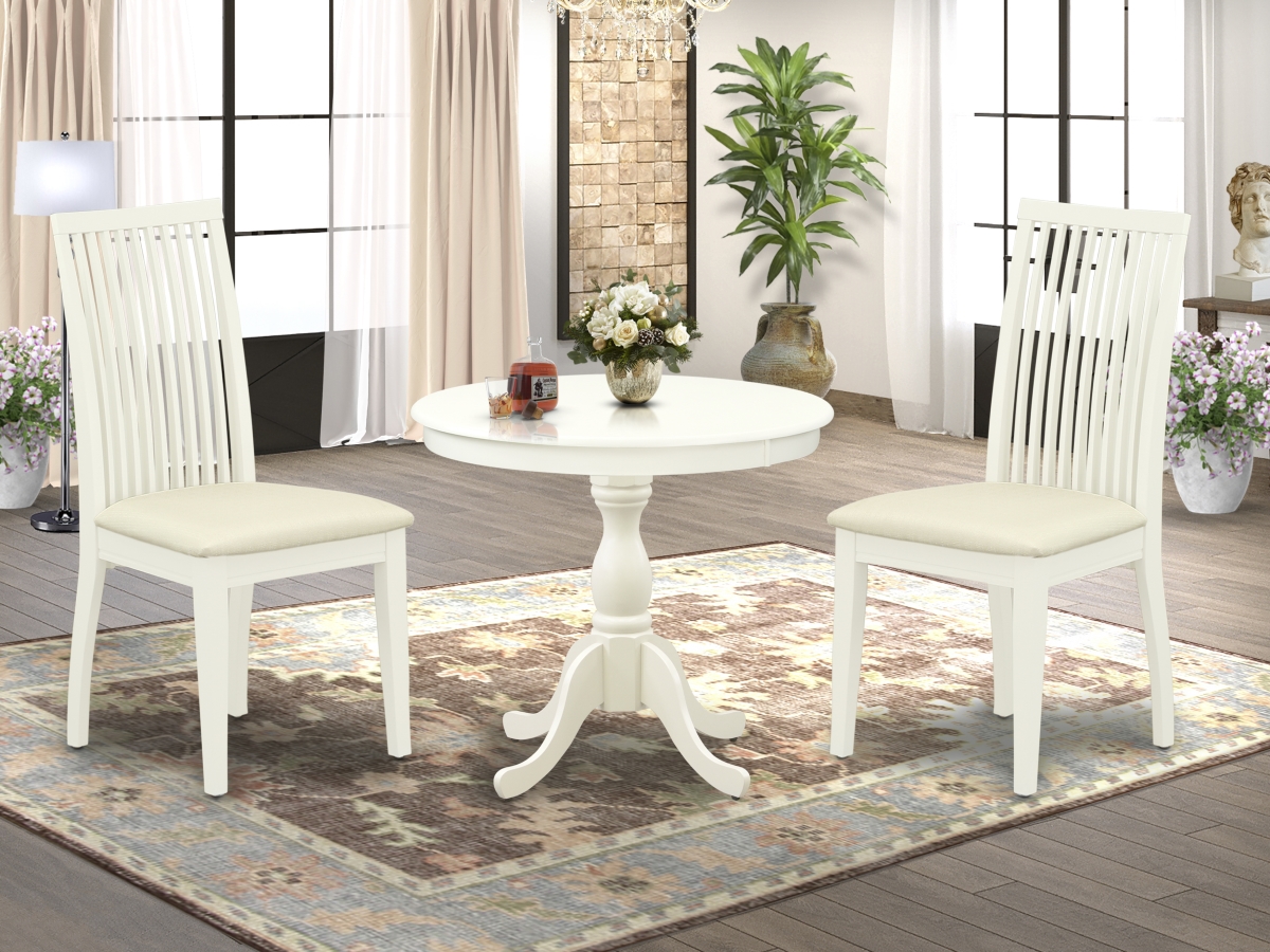 3 Piece Antique Dining Room Table Set - Linen White