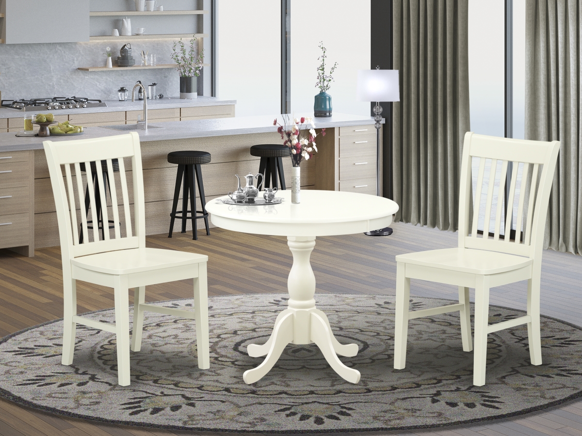3 Piece Antique Dining Room Table Set - Linen White