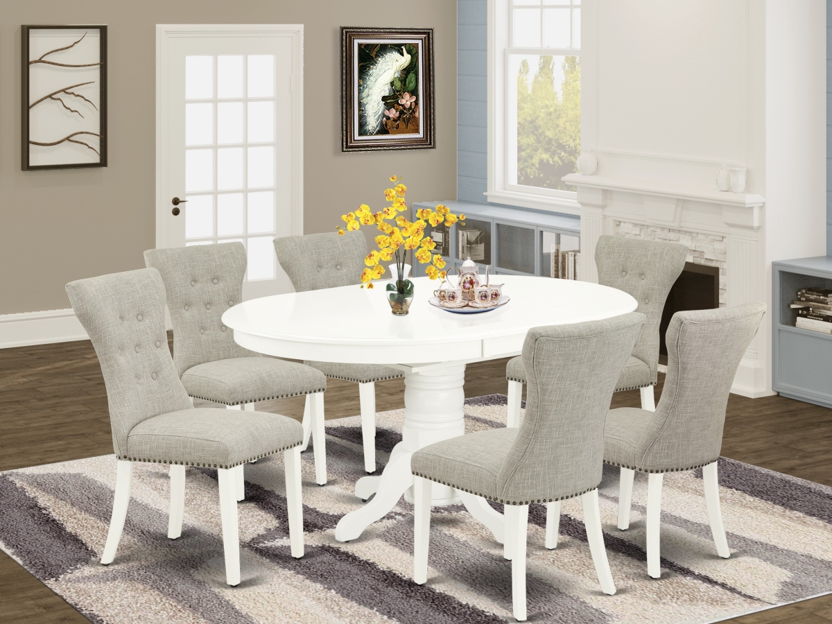 7 Piece Avon Dining Room Table Set - Linen White & Doeskin