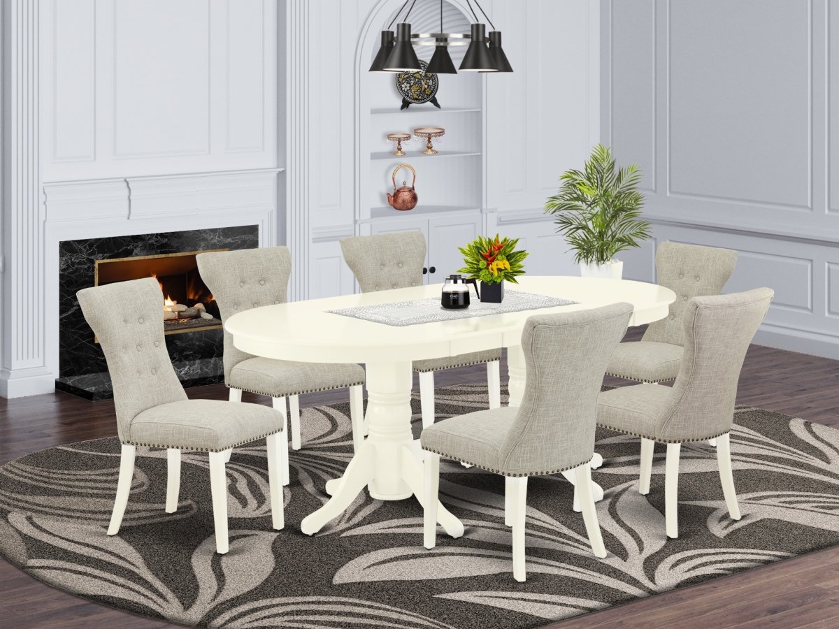 7 Piece Vancouver Modern Dining Table Set - Linen White & Doeskin
