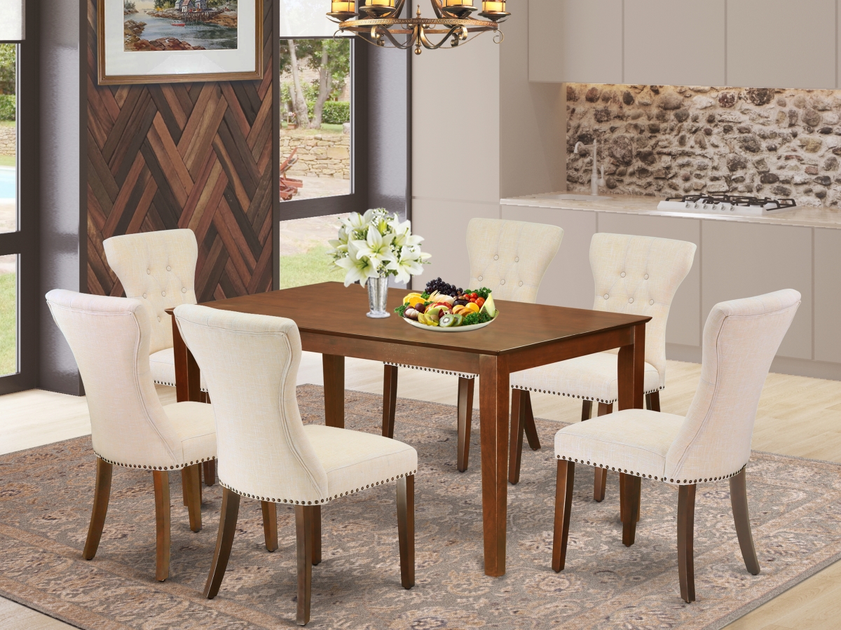 7 Piece Capri Dining Set - Mahogany & Light Beige