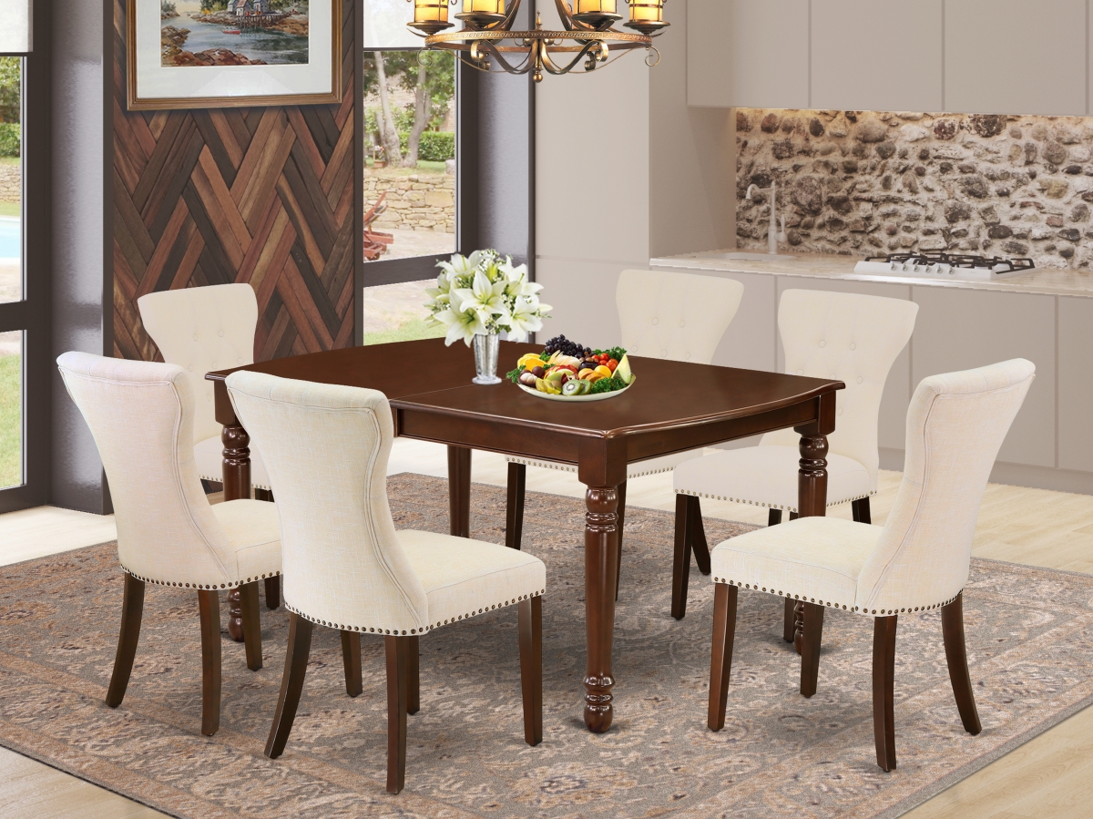 7 Piece Dover Dining Room Set - Mahogany & Light Beige
