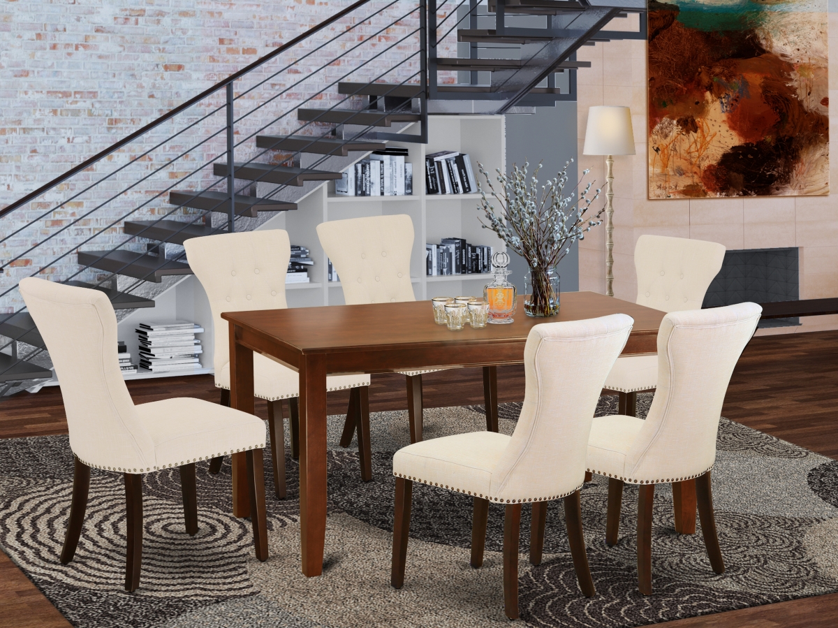 7 Piece Dudley Dining Room Table Set - Mahogany & Light Beige