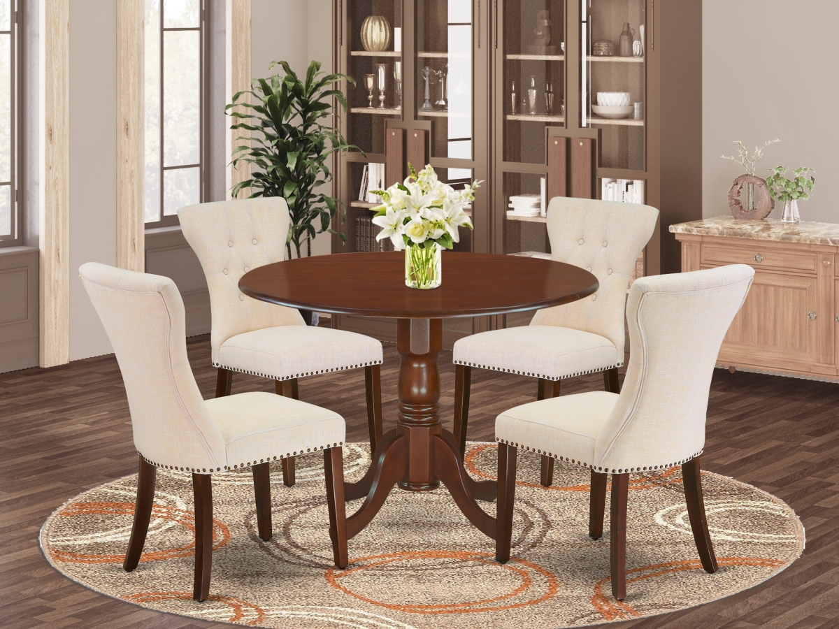5 Piece Dublin Modern Dining Table Set - Light Beige & Mahogany