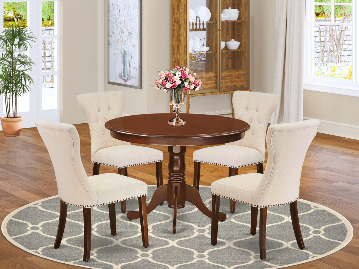5 Piece Hartland Modern Dining Table Set - Mahogany & Light Beige