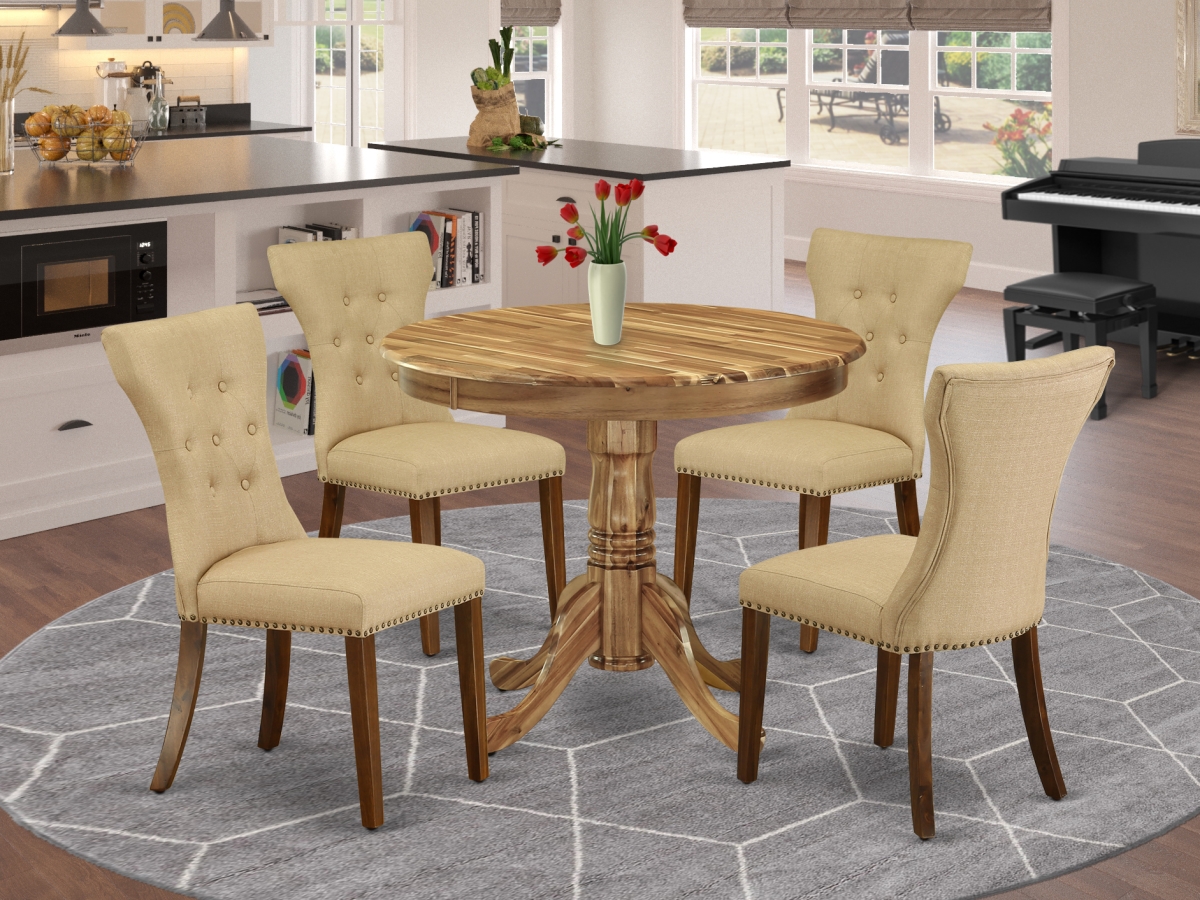 5 Piece Antique Table & Chairs Dining Set - Brown, Antique Walnut & Natural