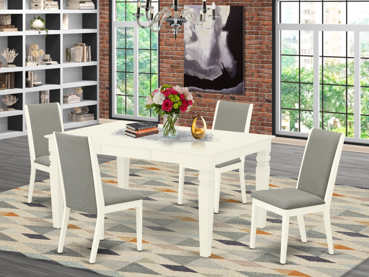 WELA5-WHI-06 5 Piece Weston Rectangular Dining Table Set - Linen White & Shitake