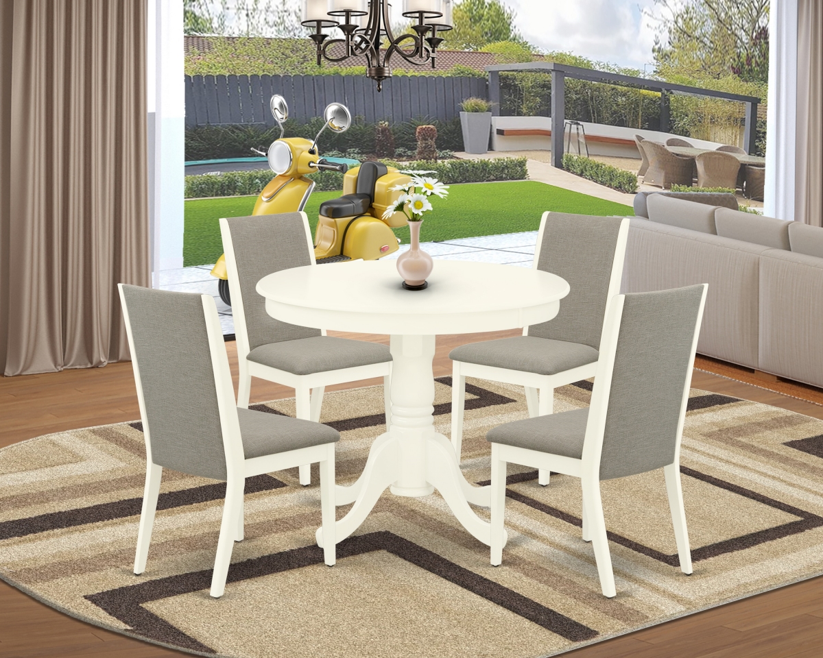 5 Piece Antique Modern Dining Table Set - Shitake & Linen White