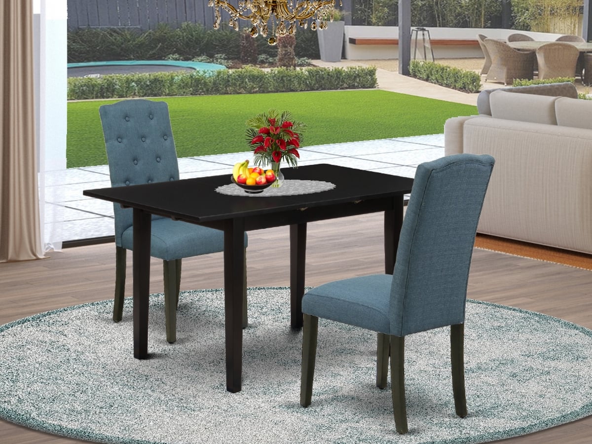 3 Piece Norfolk Wooden Dining Table Set - Black