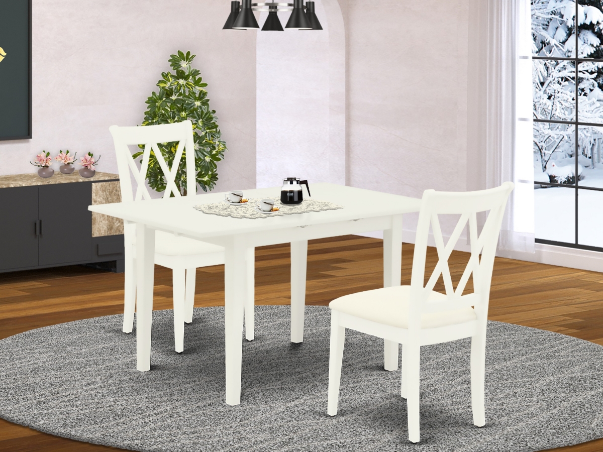 NOCL3-LWH-C 3 Piece Norfolk Rectangular Dining Table Set - Linen White