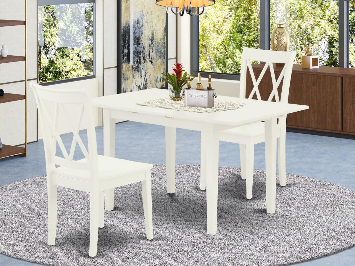 NOCL3-LWH-W 3 Piece Norfolk Wooden Dining Table Set - Linen White