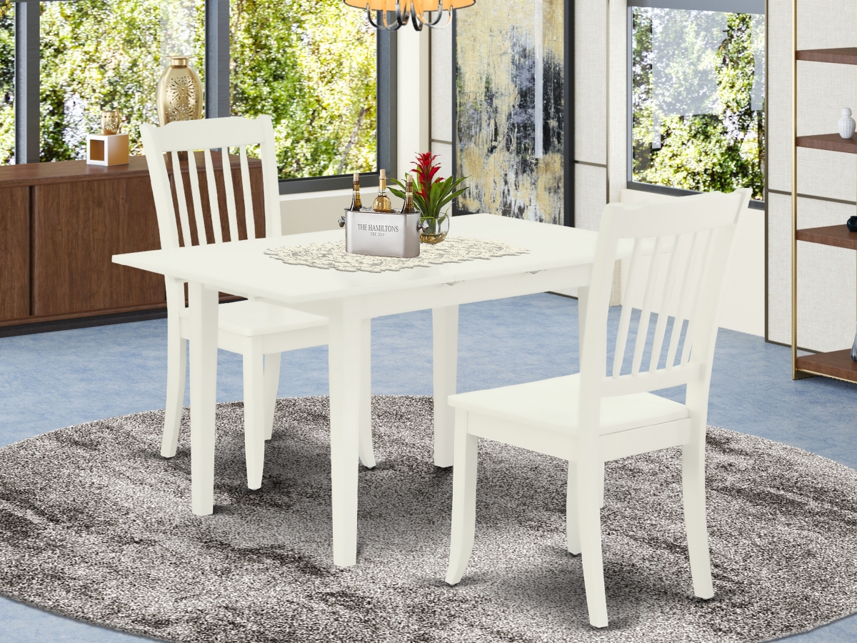NODA3-LWH-W 3 Piece Norfolk Wood Dinette Set - Linen White
