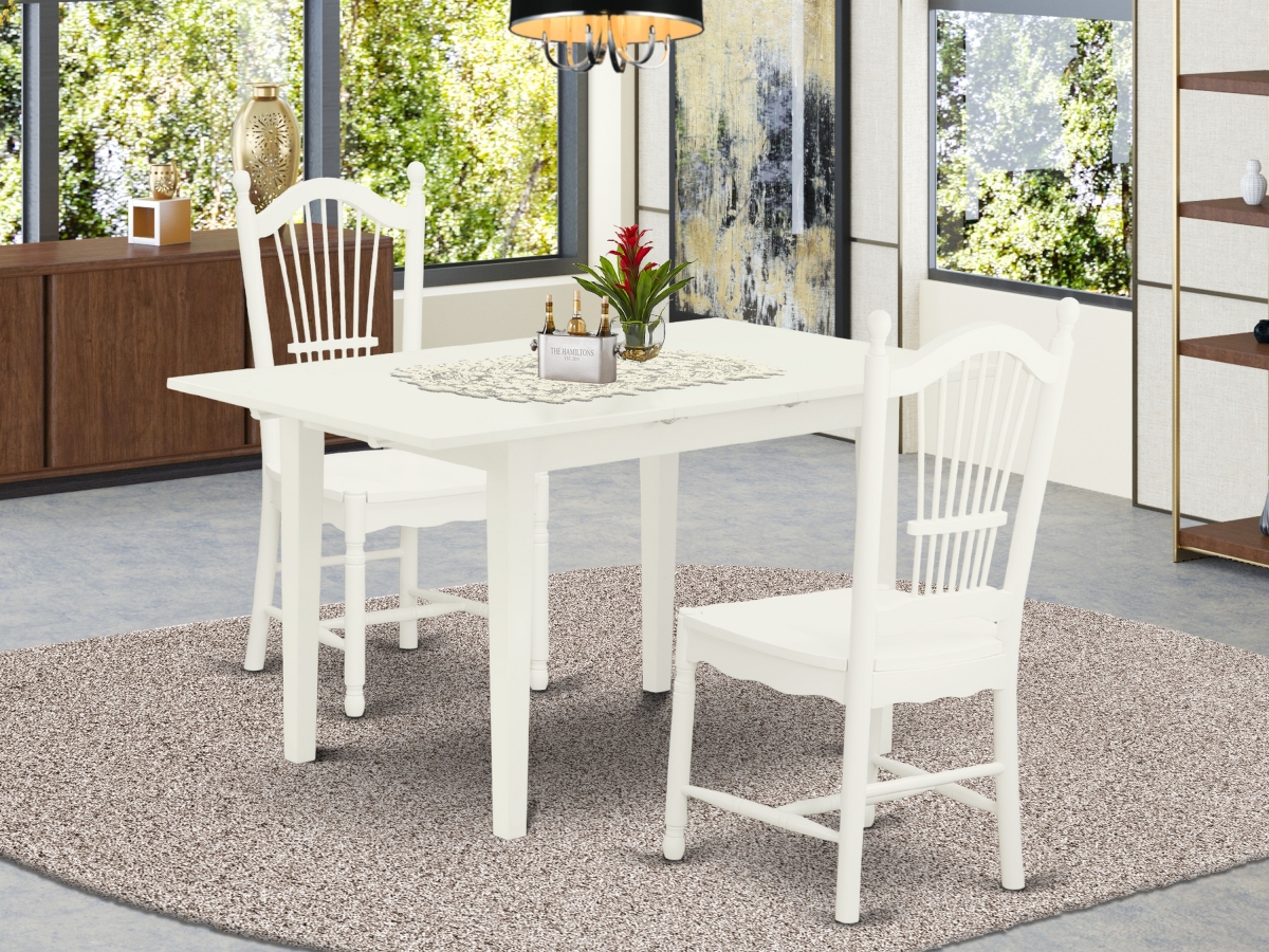 NODO3-LWH-W 3 Piece Norfolk Rectangular Dinette Set - Linen White