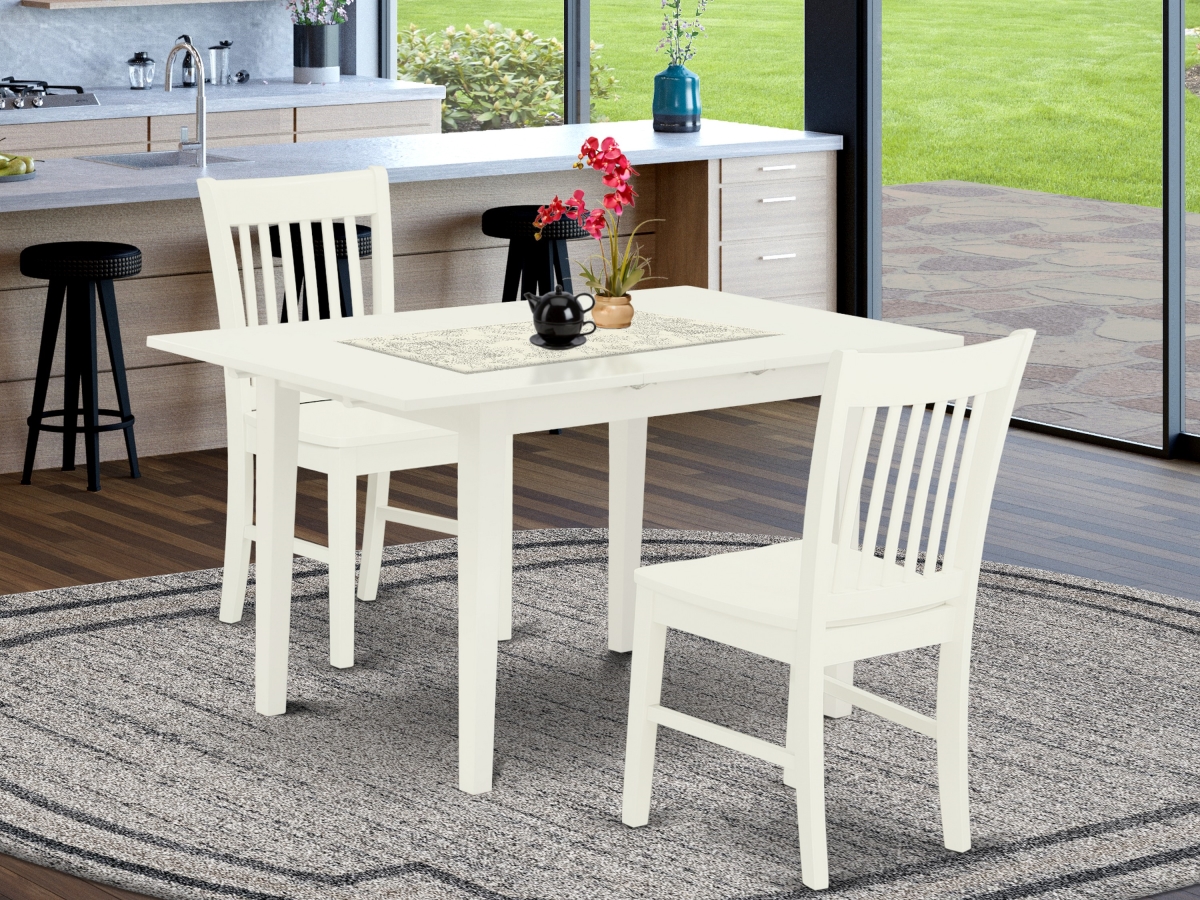 3 Piece Norfolk Wood Dining Table Set - Linen White