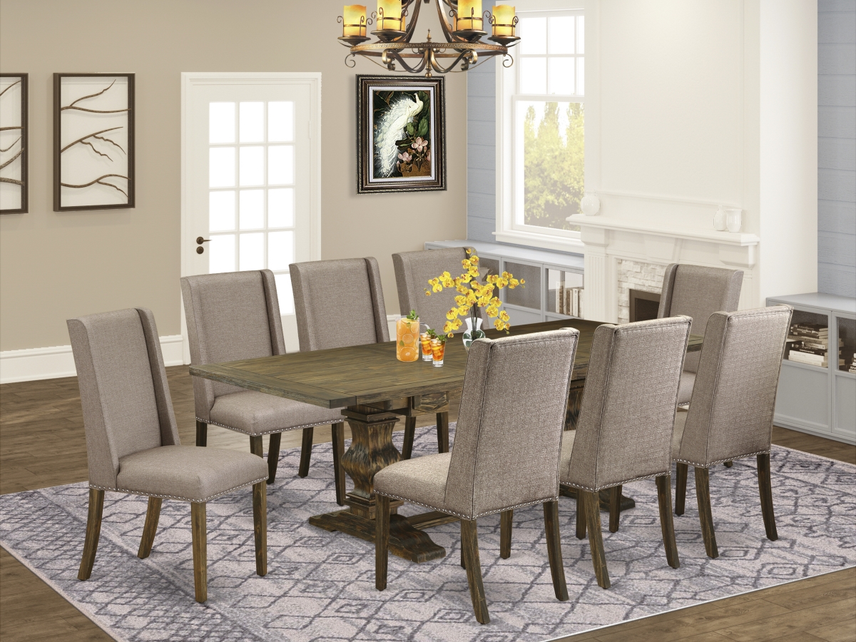 9 Piece Lassale Dinette Set - Distressed Jacobean & Dark Khaki