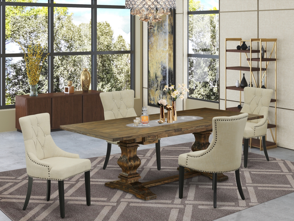 5 Piece Lassale Dining Room Table Set - Distressed Jacobean, Black & Light Beige