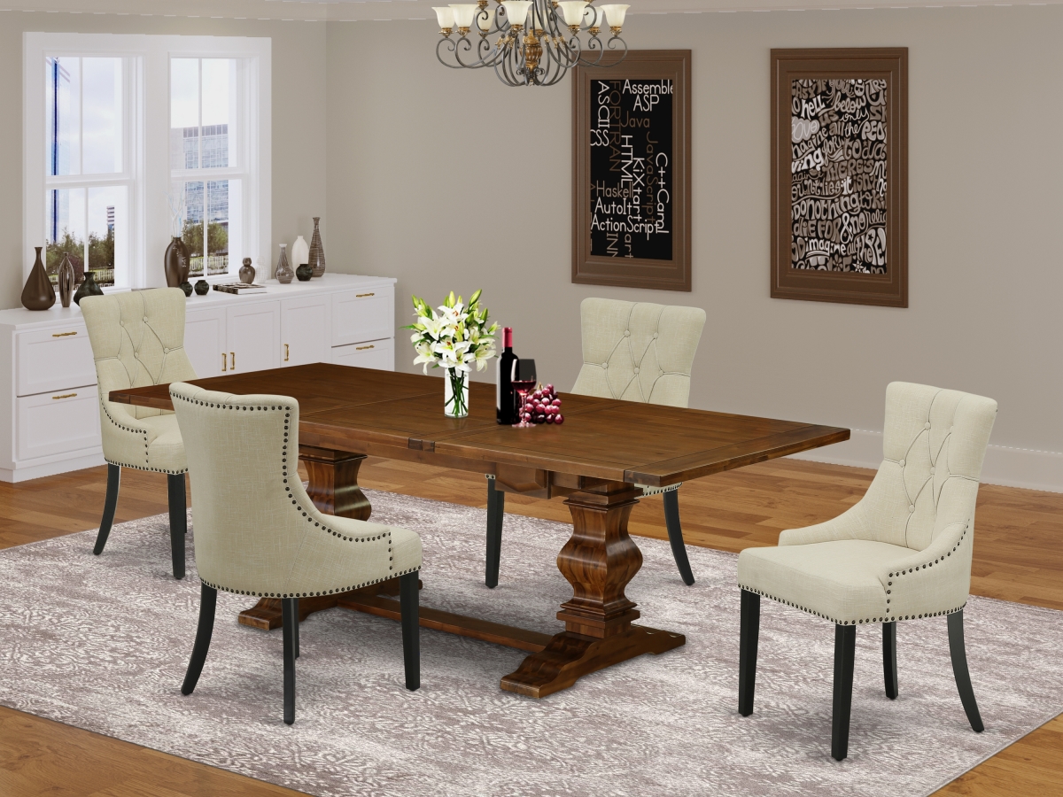 5 Piece Lassale Dinette Set - Antique Walnut, Black & Light Beige