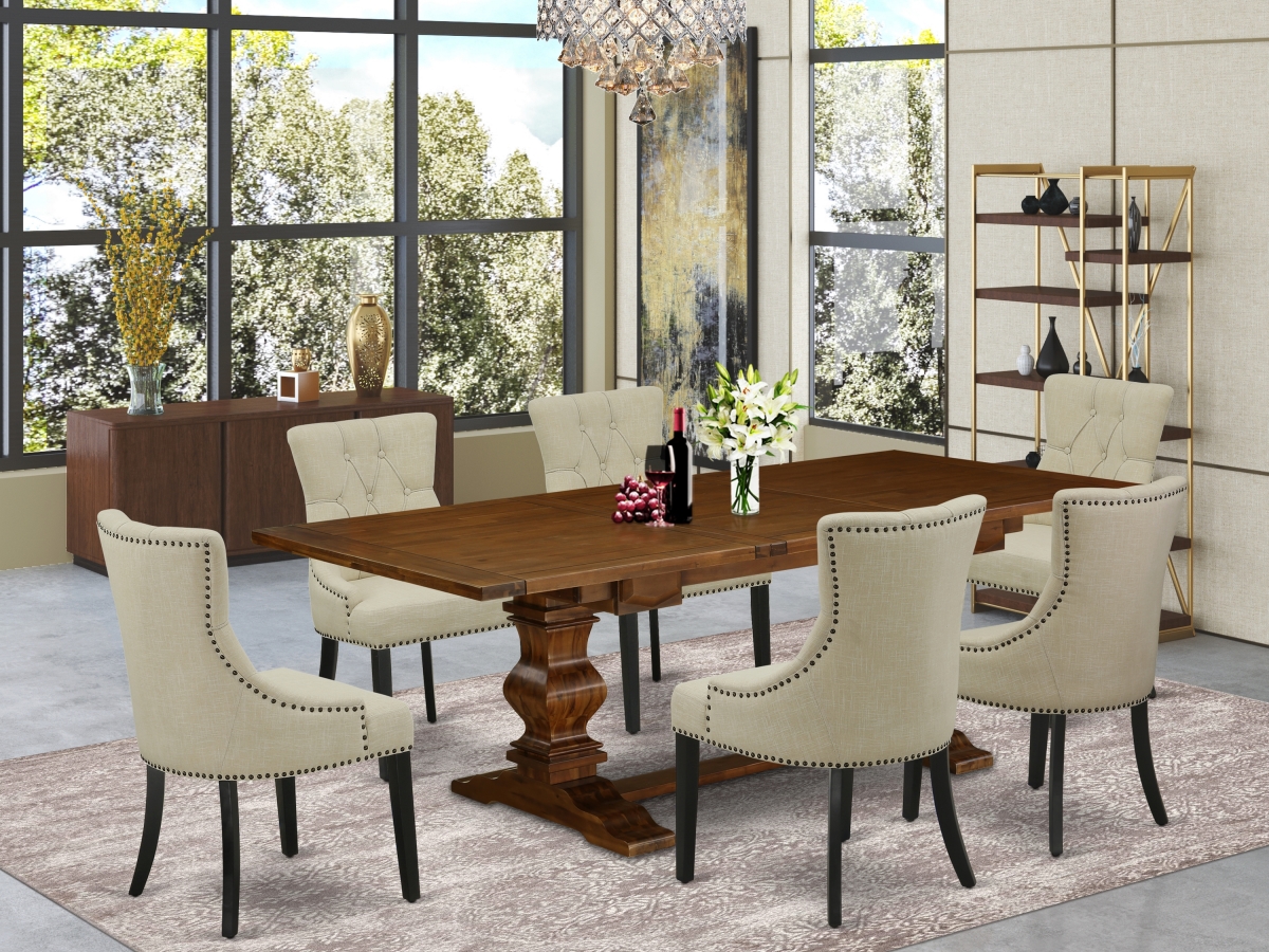 7 Piece Lassale Dining Table Set - Antique Walnut, Black & Light Beige