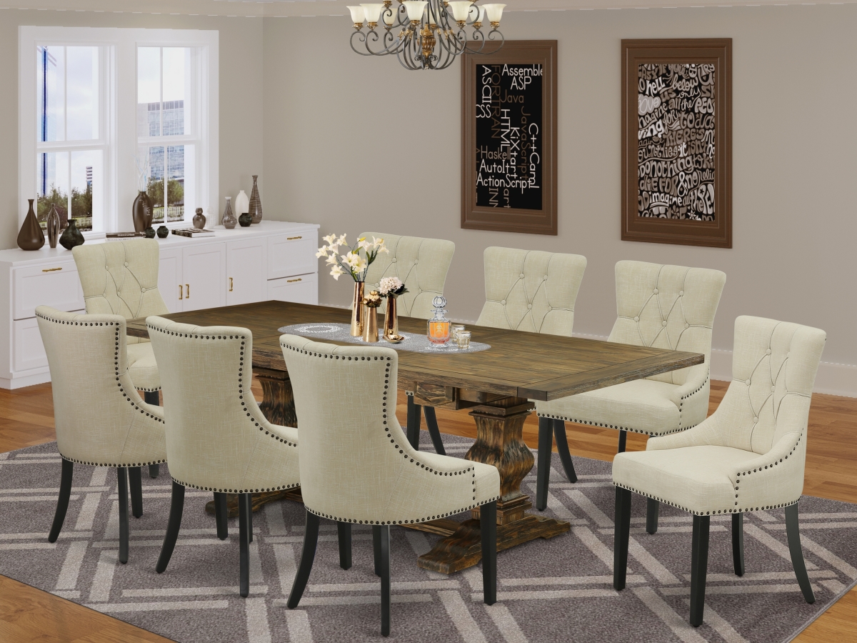 9 Piece Lassale Dinette Set - Distressed Jacobean, Black & Light Beige