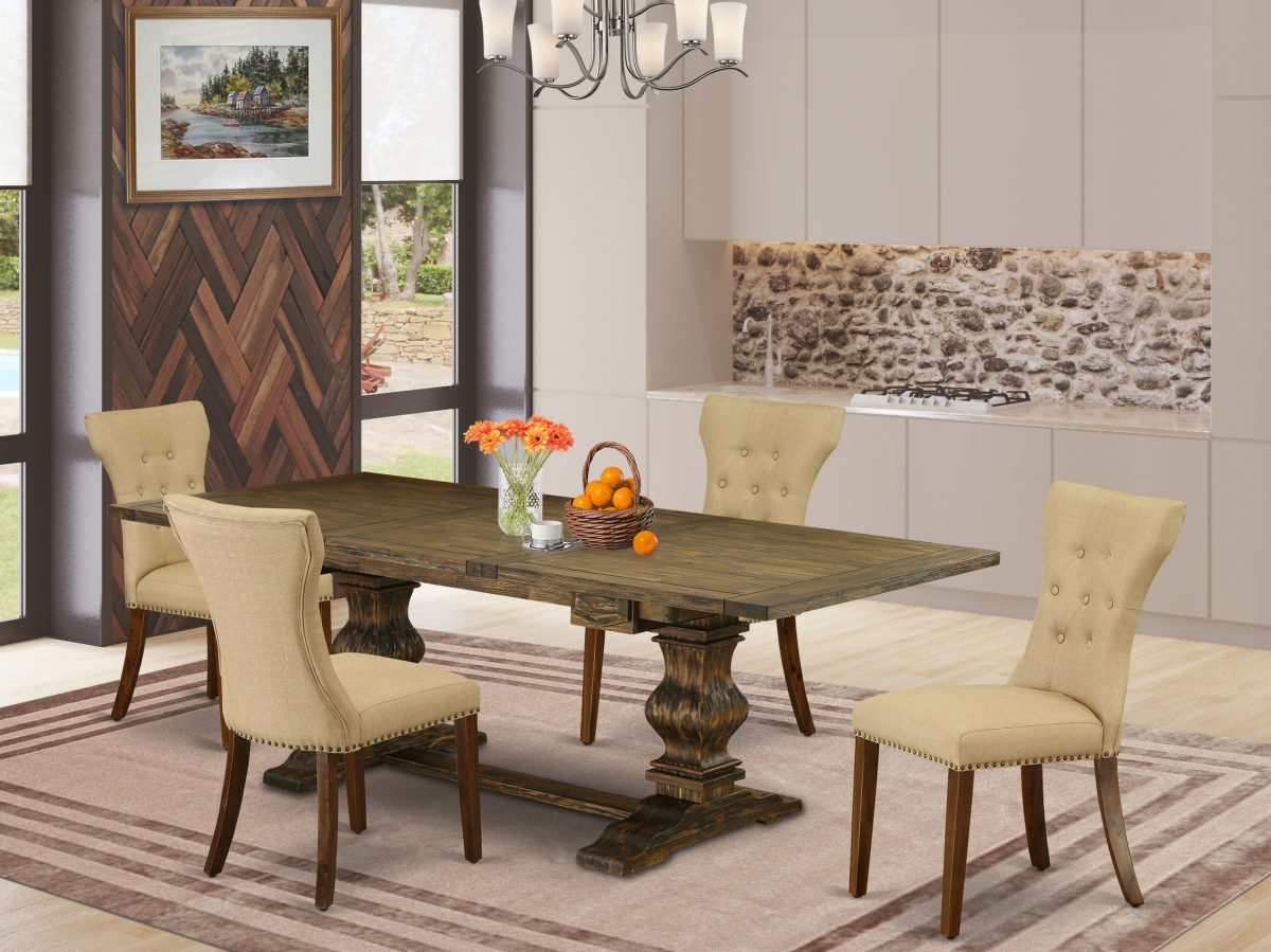 5 Piece Lassale Dining Room Table Set - Distressed Jacobean, Antique Walnut & Brown