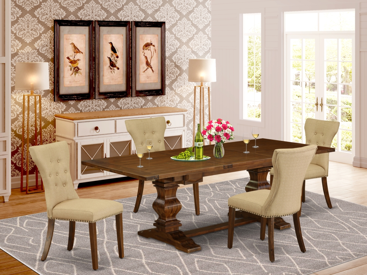 5 Piece Lassale Wooden Dining Table Set - Antique Walnut & Brown
