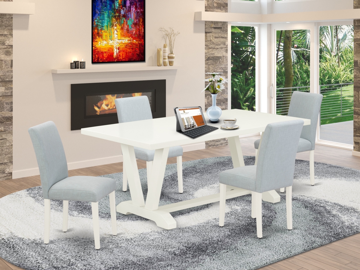 5 Piece V-Style Modern Dining Table Set - Linen White