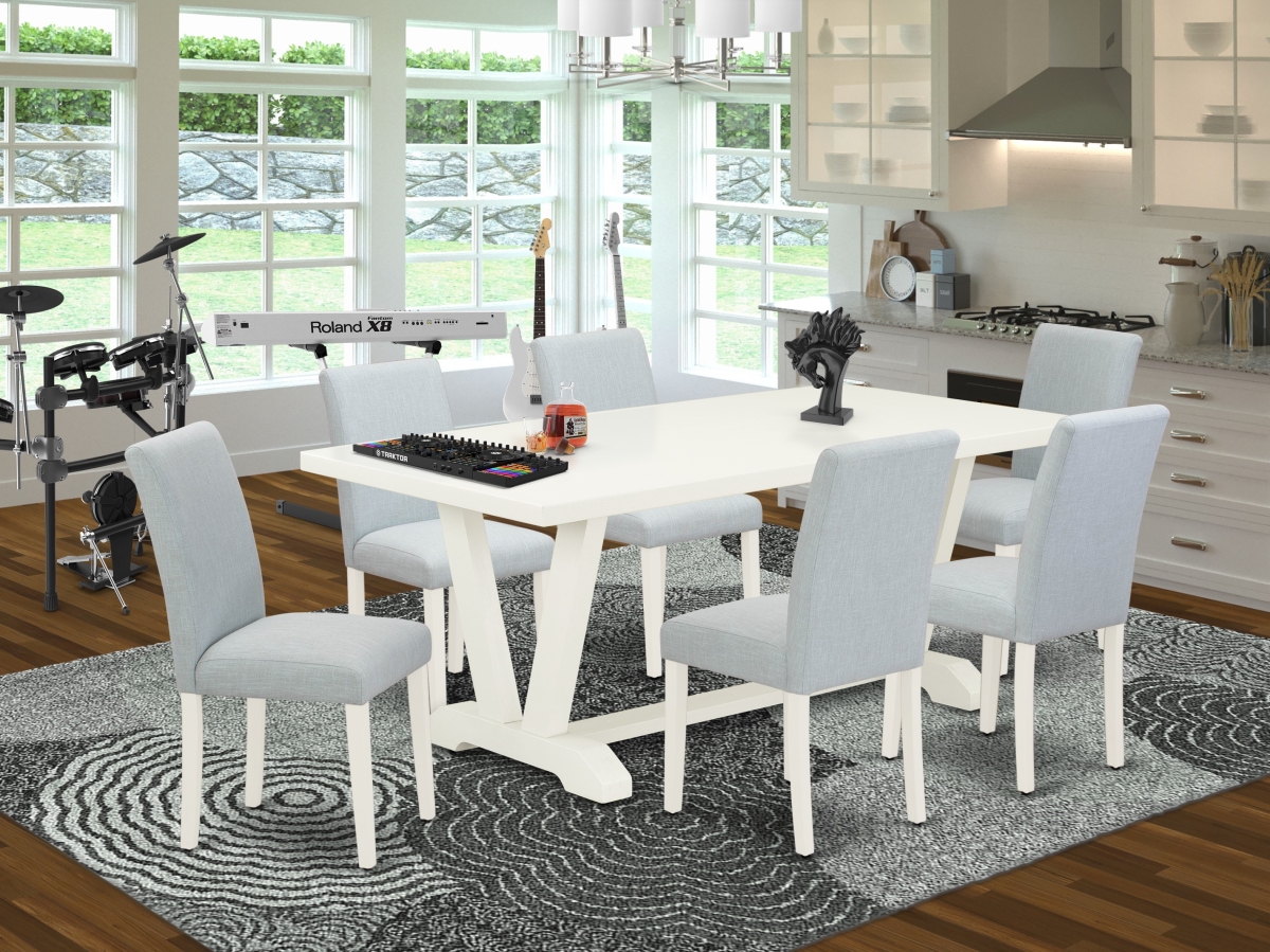 7 Piece V-Style Dining Room Set - Linen White