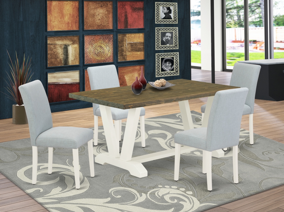 5 Piece V-Style Dining Room Table Set - Linen White