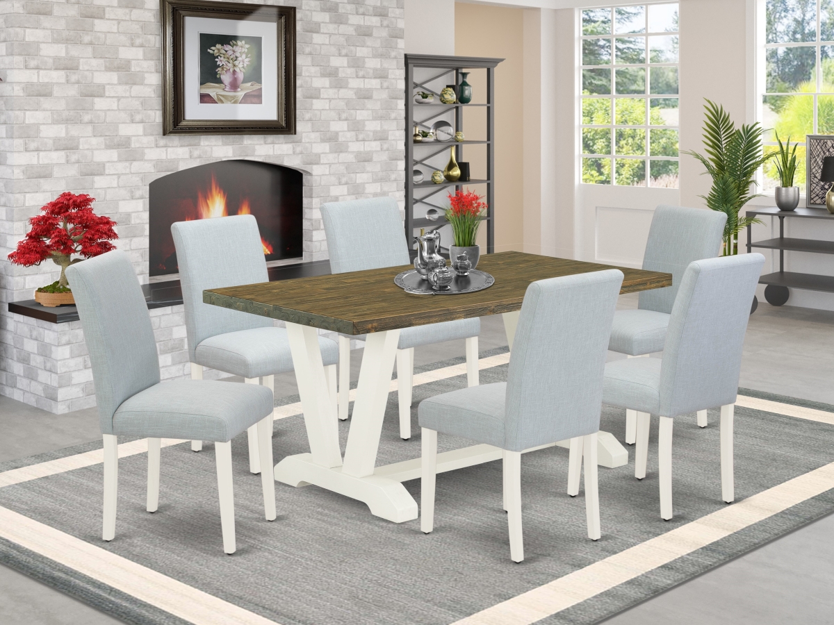 7 Piece V-Style Dining Room Set - Linen White