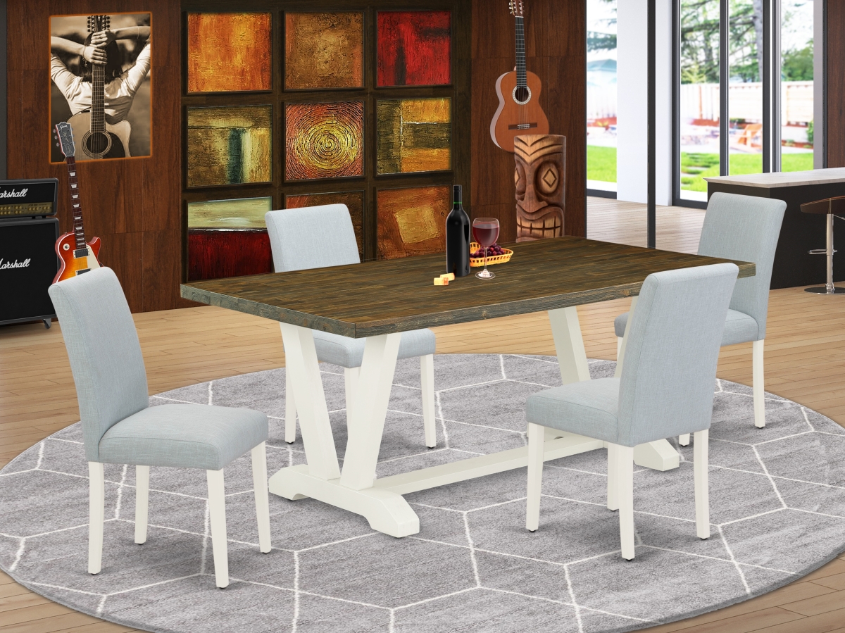 5 Piece V-Style Dining Room Set - Linen White