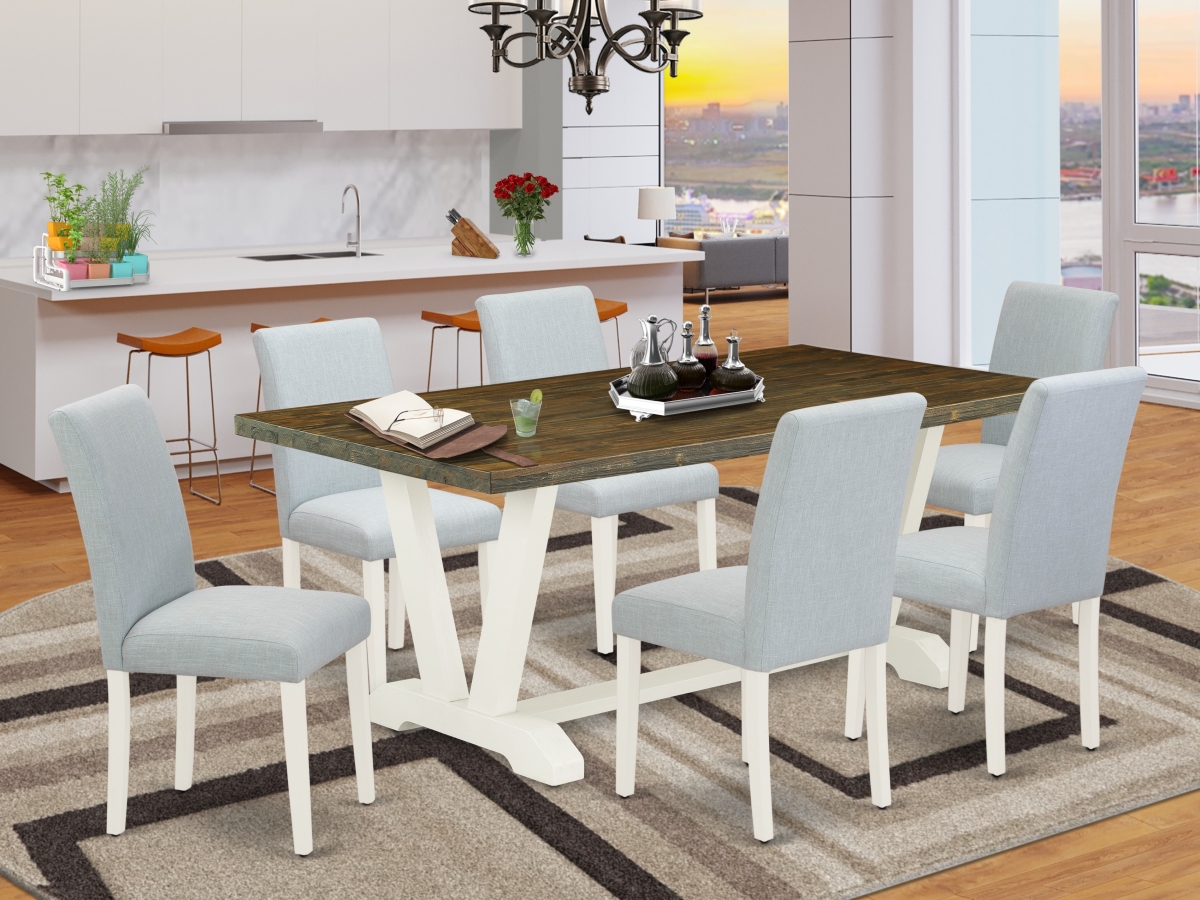 7 Piece V-Style Kitchen Dining Table Set - Linen White