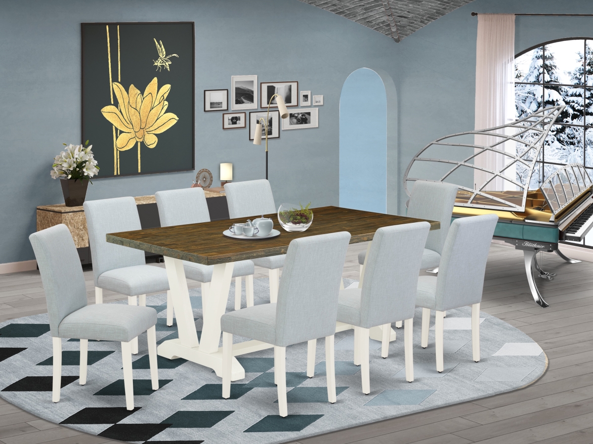 9 Piece V-Style Dining Room Set - Linen White