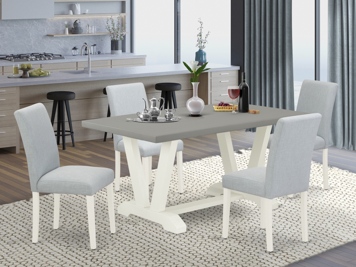 5 Piece V-Style Dining Table Set - Linen White