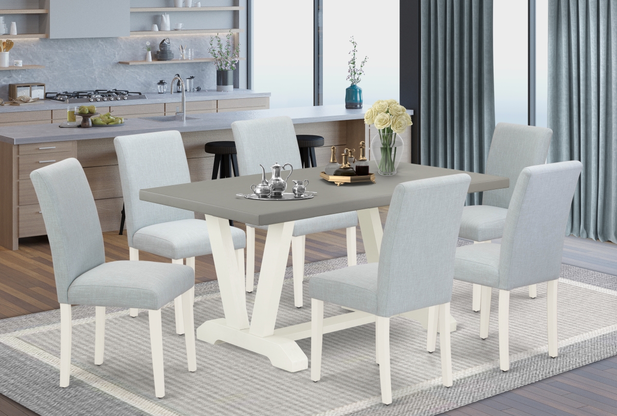 7 Piece V-Style Dinette Set - Linen White
