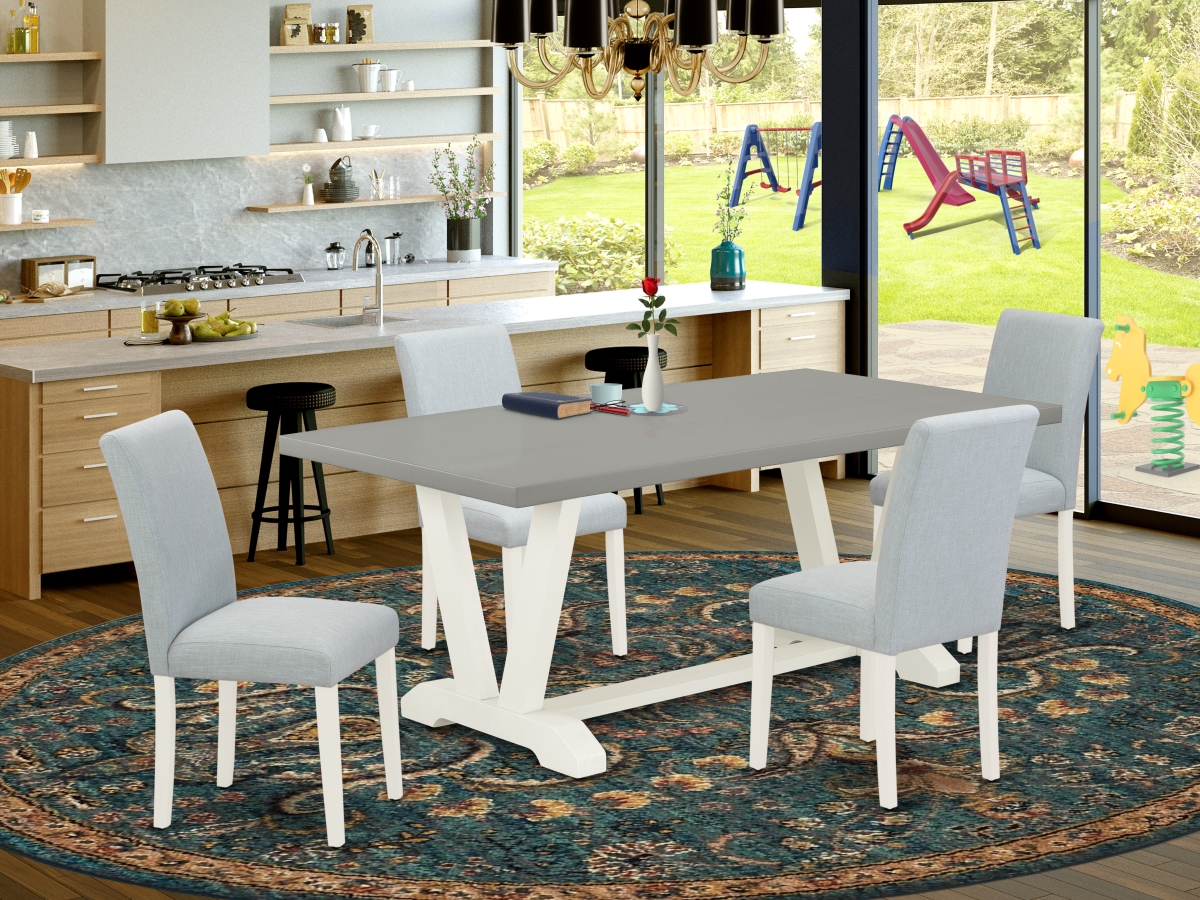5 Piece V-Style Modern Dining Table Set - Linen White