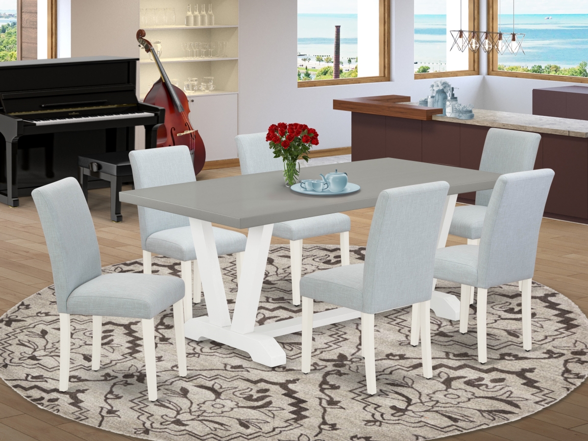 7 Piece V-Style Dining Room Set - Linen White