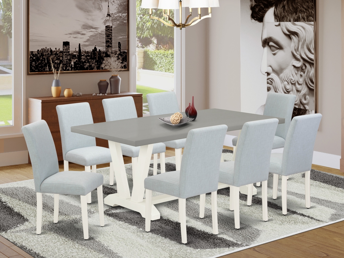 9 Piece V-Style Table & Chairs Dining Set - Linen White