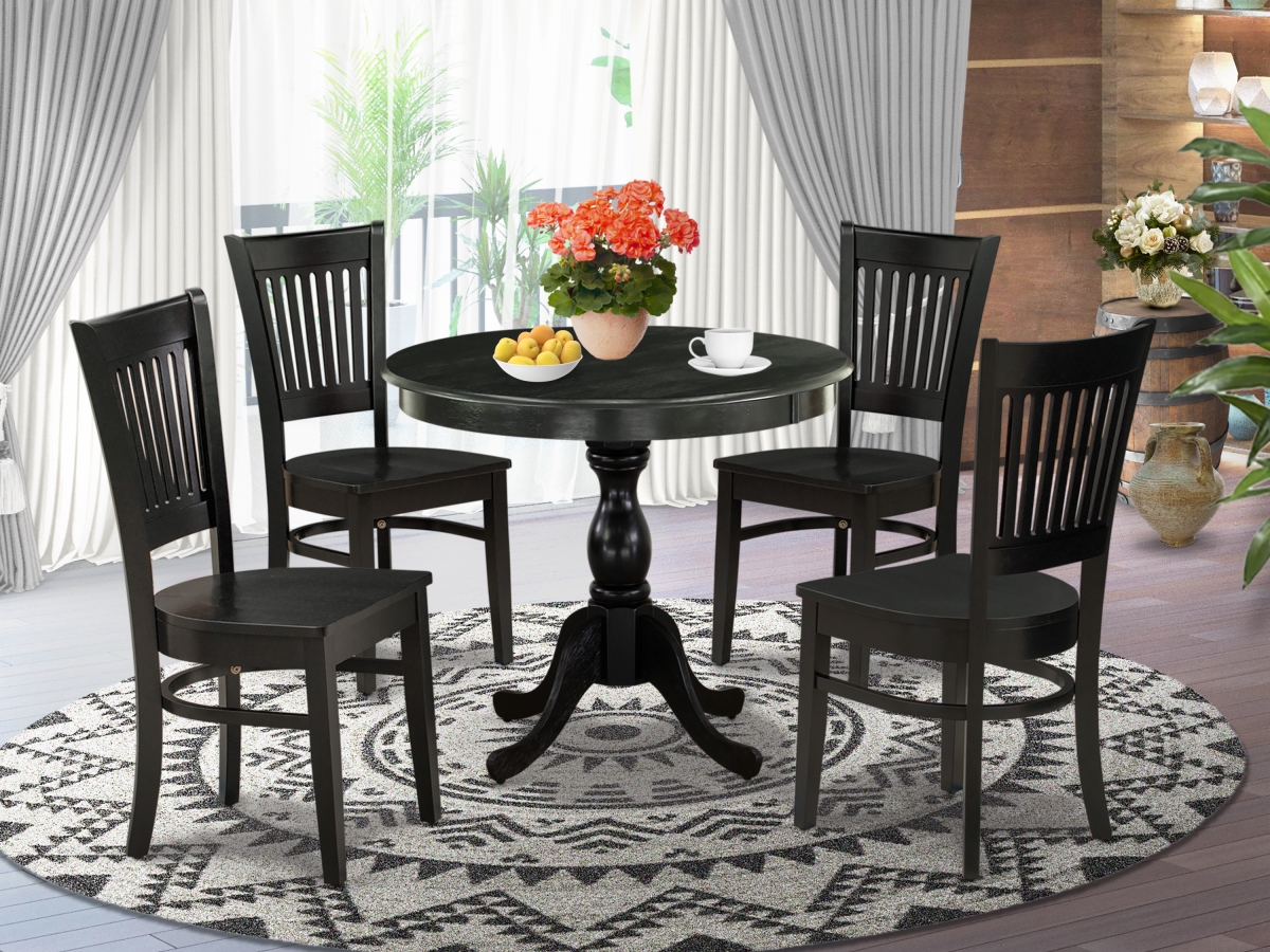 AMVA5-BLK-W 5 Piece Antique Kitchen Dining Set - Black -  East West Furniture